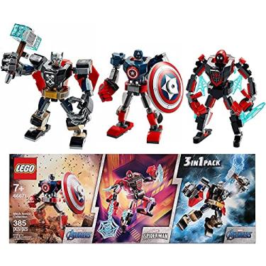 Imagem de Lego Pacote com tr s her is Marvel inclui: Marvel Avengers Classic Thor, Capit o Am rica e Homem-Aranha Miles Morales 385 pe as totais