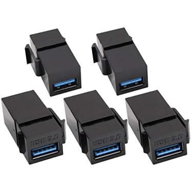 Imagem de AAOTOKK Adaptador USB 3.0 A Keystone fêmea para fêmea USB 3.0 A Keystone Jack Inserção Adaptador Acoplador para Painel de Tomada de Placa de Parede (Preto/Pacote com 5)