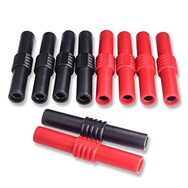 Imagem de Peakelect 10 peças isoladas de 4 mm conector banana fêmea para fêmea conectores de soquete de banana vermelho preto adaptadores de extensão acoplador para fios e cabos de plugue banana