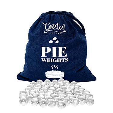 Imagem de Gretel pesos para torta de vidro para assar | livre de poeira | seguro para o calor | Vidro borossilicato | Assar grãos com saco de cordão para crostas de torta surpresa | 1 kg