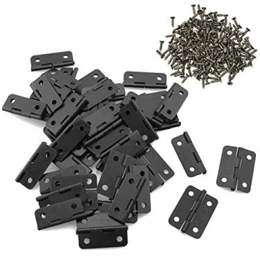 Imagem de Ruiwaer 50 peças mini dobradiças de metal dobradiças retrô 24 x 18 mm com parafusos para caixa de madeira joias armário caixa de peito acessórios DIY, preto