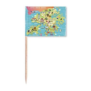 Imagem de I Love Hong Kong Mapa China Localização palito de dente Bandeiras Marcador Topper Decoração de Festa