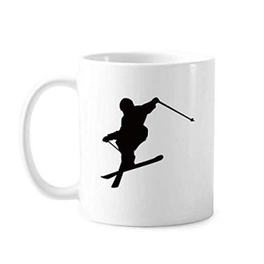 Imagem de Esporte prancha de esqui preta esboço caneca cerâmica café porcelana copo talheres
