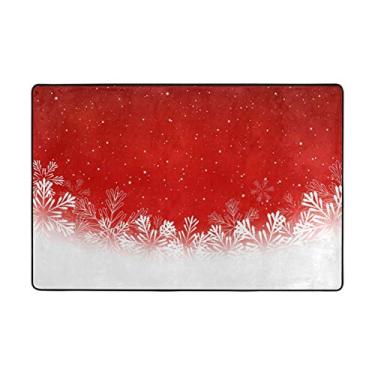 Imagem de My Little Nest Tapete de área de Natal flocos de neve vermelho leve antiderrapante tapete macio 12 x 15 cm, esponja de memória interior decoração externa tapete para entrada sala de estar quarto escritório cozinha corredor
