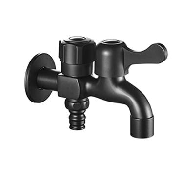 Imagem de LIDON Torneira da máquina de lavar preta uma em duas torneiras válvula de desviador 1/2 torneira da máquina de lavar torneiras duplas de latão ao ar livre para pia de esfregão, preto B (cor: preto A)