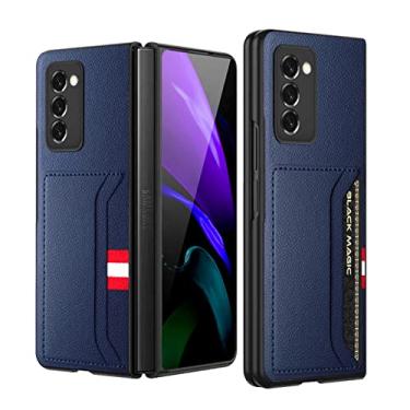 Imagem de Com suporte para cartão, bolsa de couro para Samsung Galaxy Z Fold 3 4 Fold4 Fold2 Fold3 5G Fold 2 Capa protetora anti-riscos, azul, para Galaxy Z Fold 2