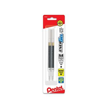 Imagem de Pentel® Recargas de caneta de gel líquido EnerGel®, ponta agulha, 0,7 mm, tinta preta, pacote com 2