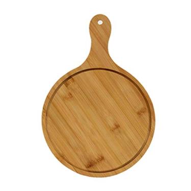 Imagem de Tábua de cortar, tábua de pizza de madeira de bambu, cozinha doméstica com bandeja de alça para cortar pão, bolo, sushi, tábua de corte redonda, 6/8/10/12/13 polegadas (cor: 8 polegadas, adequado para