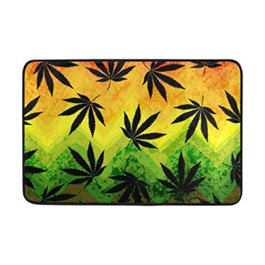 Imagem de Capacho colorido com folhas de cannabis My Daily Marijuana 40 x 60 cm, sala de estar, quarto, cozinha, banheiro, tapete impresso em espuma leve