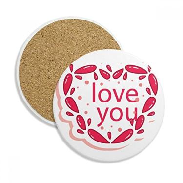 Imagem de Dia dos Namorados Coração Rosa Love You Coaster Cup Caneca de Proteção de Mesa Pedra Absorvente