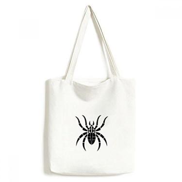 Imagem de Bolsa de lona com estampa de aranha com estampa de inseto e ilustração preta bolsa de compras casual