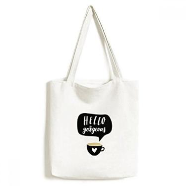 Imagem de Bolsa de lona com citação Hello Gorgeous feita à mão bolsa de compras casual