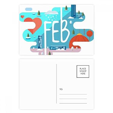 Imagem de Conjunto de cartão postal de aniversário com ilustração do mês de fevereiro, cartão de agradecimento