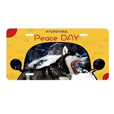 Imagem de DIYthinker Placa de carro com imagem de cachorro Snow Husky Big Mouth Decoração de carro Dia da Paz