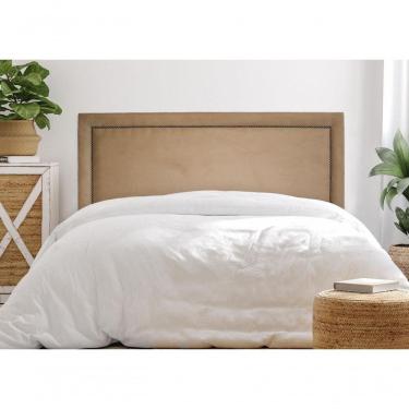Imagem de Cabeceira Casal Reta Luxo 140x60 Suede Bege - Tachas Fumê