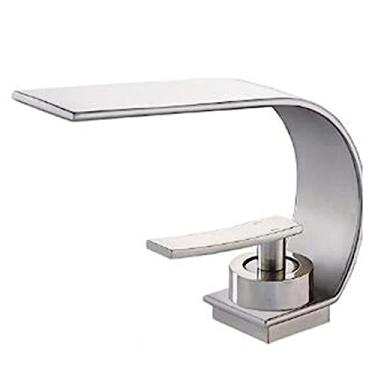 Imagem de Torneira de pia de banheiro de estilo fino Misturador de água quente e fria Torneira de pia de vaso montada em cascata, níquel escovado A, tamanho único