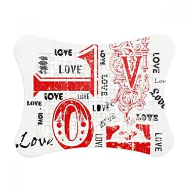 Imagem de Enfeites de quebra-cabeça de Dia dos Namorados com moldura de amor vermelho e preto