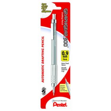 Imagem de Pentel Lápis de desenho automático Graph Gear 500, 0,9 mm, barril cinza, 1 pacote (PG529BP)