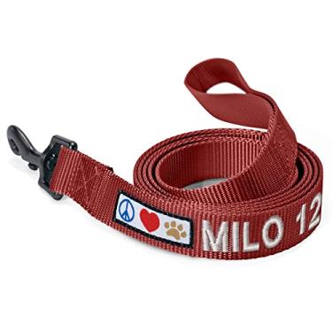 Imagem de Pawtitas Coleira personalizada para cães bordada para personalizar com o nome do seu animal de estimação e número de telefone, coleira para filhotes de cachorro de 6 pés de comprimento coleira média coleira grande marrom nome gravado personalizado