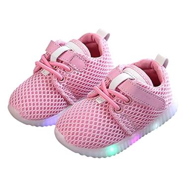 Imagem de Sapatos infantis para meninas Shies gradiente LED Light Shoes Daddy Shoes Lace Up Soft Soles Girls High Top Tênis, Rosa, 8 Toddler