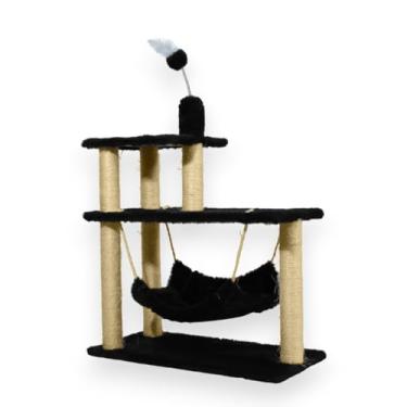 Imagem de Arranhador Gato Triplo Cama Grande com Brinquedo Preto