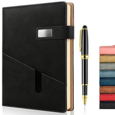 Imagem de Diário de couro forrado A5 com caneta, caderno de capa dura recarregável de 240 páginas com bolso e fivela magnética, diário grosso de 80 g/m² para homens e mulheres, ótimo presente para viagens de