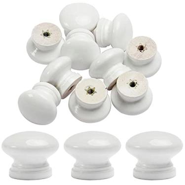 Imagem de Bettomshin Puxadores redondos de madeira 10 peças 27,5 x 23 mm/1,08" x 0,91" (DxA) móveis de armário cozinha puxadores de verniz puxadores para gaveta de cômoda guarda-roupa material de madeira maciça