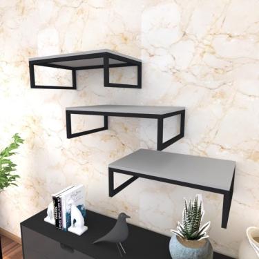 Imagem de Kit Com 3 Prateleira Industrial Suspensa Parede Nicho Cinza Cozinha Escritorio Sala Quarto Infantil