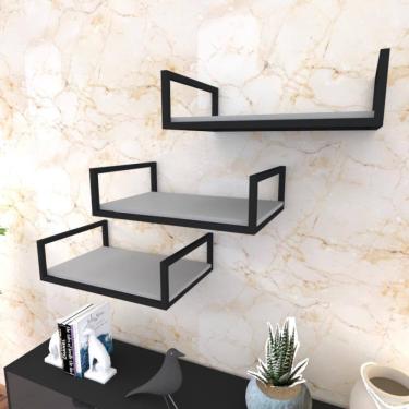 Imagem de Prateleira Industrial Suspensa Estante Parede Nicho Cinza Ferro E Madeira Suporte Pratileira