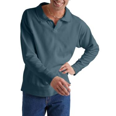 Imagem de Hanes Originals Fleece, Camisa polo masculina tingida, algodão, Azul-petróleo metálico, G