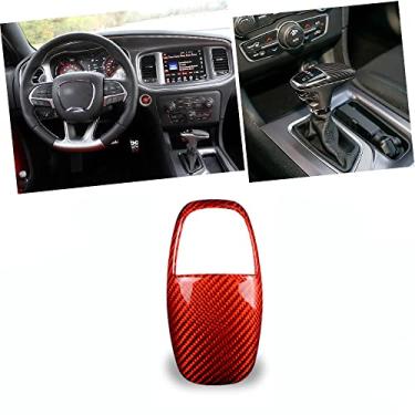 Imagem de HIBEYO Capa de cabeça de manípulo de câmbio de marchas de fibra de carbono para Dodge Challenger Charger Viper carro controle de mão acessórios de decoração - capa superior (vermelha)