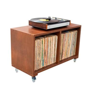 Imagem de Serena Estantes Estante Rack Para Vinil e Aparelho TOP-14 (Nogueira Caiena) 2 Prateleiras Retrô Com Rodinhas