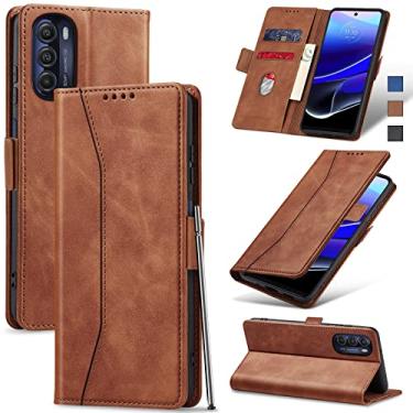 Imagem de Jasonyu Flip Carteira Capa para Moto G Stylus 5G (2022),Capinha Folio Magnética de Couro com Suporte para Cartão,Suporte para Chute - Protetora Durável de TPU à Prova de Choque para Telefone,Marrom