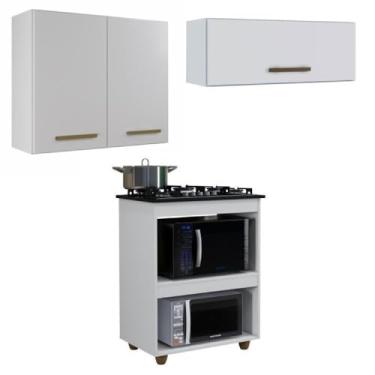 Imagem de Conjunto Balcão Cooktop 4 bocas 2 nichos para forno e 2 Armários Aéreo Branco