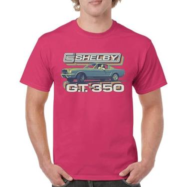 Imagem de Camiseta masculina vintage Shelby GT350 Shelby GT350 de corrida retrô Mustang Cobra GT Performance Powered by Ford, Rosa choque, 5G