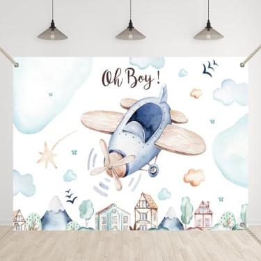 Imagem de Bellicremas Pano de fundo de avião para chá de bebê Jet Oh Boy Party Background Sessão de fotos para cima e fora decorações para meninos aniversário aventura espera por aits faixa com ilhós de cobre