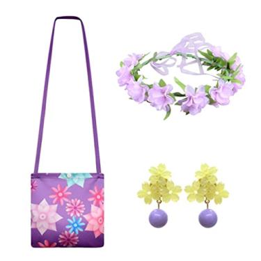 Imagem de Roctocesy Mirabel Costume Irregular Hem Dress Encanto Princess Isabella Dolores Party Cosplay Role Play Cute Dress up ((Isabella) Bag+Flower Headband+Earrings, One Size)