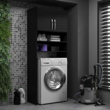 Imagem de Armário Multiuso Lavanderia 2 Portas 3 Nichos Provençal Preto