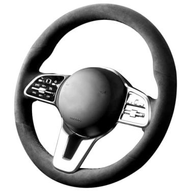 Imagem de Alfanxi Capa de volante de carro Alcantara de costura à mão para Mercedes-Benz AMG CLA 35/GLE 43 /G-Class G 550 (preto Alcantara+sem listras)