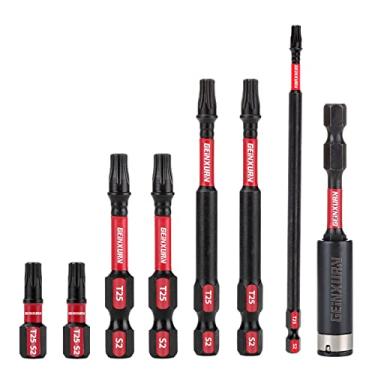Imagem de GEINXURN T25 mpact Tough Magnetic #25 Torx Head Power Bits, 7 peças de liga de aço de liga T25 T25 pontas de alimentação com 1 guia de acionamento magnético de impacto
