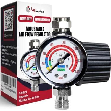 Imagem de LE LEMATEC Regulador de compressor de ar com medidor, regulador de diafragma de pressão NPT 1/4, controle de 140 PSI para pistolas de pulverização HVLP, ferramentas pneumáticas - AR-02