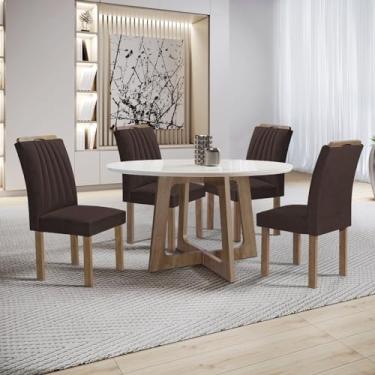 Imagem de Conjunto Mesa Arizona 120cm com 4 Cadeiras Arizona Tampo Redondo Plus com Vidro Chocolate/Off White/Marrom