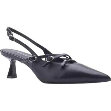 Imagem de Sandália Slingback Tiras Fivelas Couro Tendência Moda 2220.71642 Lia Line Preto-Feminino