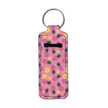 Imagem de GOSTONG Bonito suporte labial pêssego chaveiro manga de clipe bolso bolso batom bálsamo labial coldre rastreador de batom salvaguarda, Abacaxi tropical, tamanho �nico
