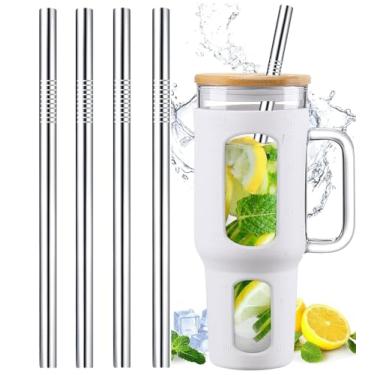 Imagem de VINACO Canudos de Aço Inoxidável de 31,2 cm para Stanley Adventure Quencher - 4 Unidades com Escova de Limpeza