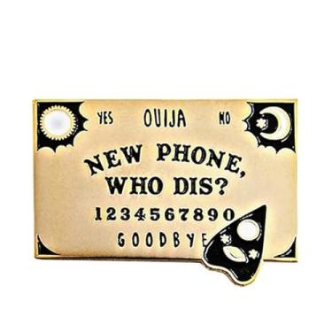 Imagem de Ouija Board New Phone Who Dis? Broche engraçado de esmalte de lapela de 2,8 cm para Halloween, 1.1 Inches, Esmalte, Esmalte