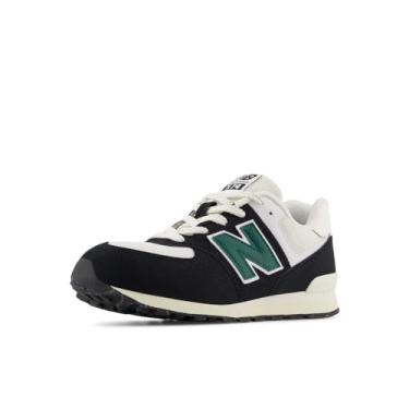 Imagem de New Balance Tênis infantil unissex 574 V1 Varsity Suede com cadarço, Preto/verde pântano, 6 Big Kid