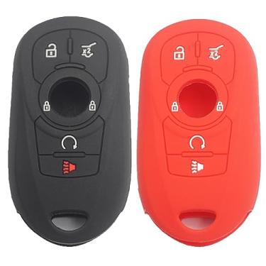 Imagem de Btopars Capa protetora inteligente de borracha de silicone com 5 botões, 2 peças, compatível com Buick Encore Lacrosse Enclave Envision Regal Preto Vermelho
