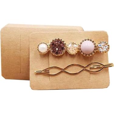 Imagem de Cartões de exibição de grampo de cabelo - 50 peças de cartões de embalagem de laço de cabelo e grampo de cabelo em papelão kraft para acessórios de cabelo