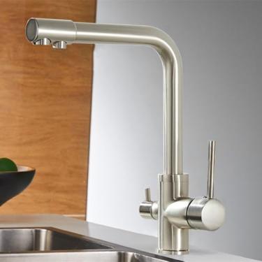 Imagem de Torneiras de lavatório Torneiras de cozinha com filtro Torneira misturadora montada no deck Rotação 360 com purificação de água Características Torneira misturadora, níquel escovado